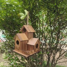 Hanging Bird Nest Three Room House with Entrance/Exit Point, Natural Wood