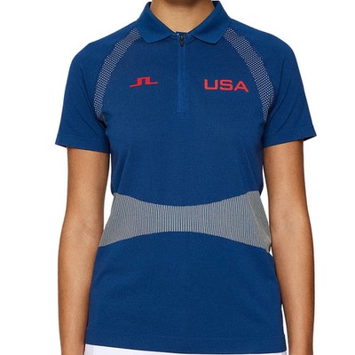 J. LINDEBERG ALIZEE SEAMLESS POLO WOMEN'S XXL ESTATE BLUE USA GOLF NEW NWT