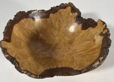 Vintage Hand Turned Birch burl Wood Bowl Live Edge Signed 2000
