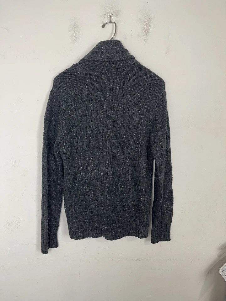 Cardigã masculino pinguim original suéter xale médio colarinho cinza escuro pai salpicado - Imagem 3 de 4