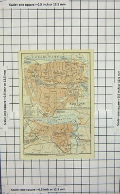 Original alter antiker Druck Karte Deutschland Straßenplan Rostock Unter Warnow