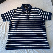 Polo Ralph Lauren Men's Navy and White Striped Short Sleeve Cotton Polo Shirt
