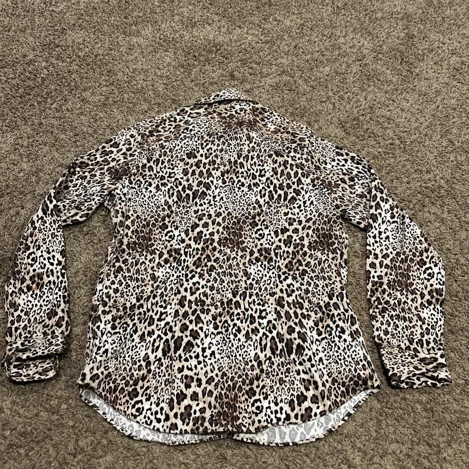 Blusa Top Chaps Ralph Lauren Para Mujer Camisa Abotonada Estampado Animal Guepardo M B28 Foto 3 de 3