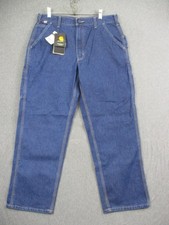 Carhartt FR Denim Dungaree Jeans Mens 34x30 Blue Original Fit Work FRB13-DNM