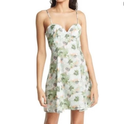 En Saison Green Mini Dress Floral Print Sleeveless Party Cocktail Sundress L