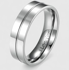 Polished 6mm Stainless Steel Wedding Engagement Ring "I Love You" Gift for Him/H