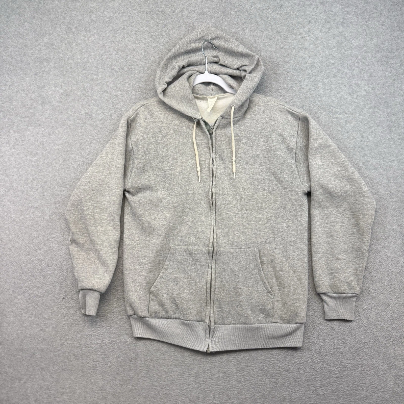 Vintage 80s Thermal Lined Grey Zip Up Hoodie Size M Acrylic Rayon Made In USA