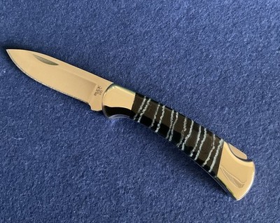 Buck Custom Nickel 112 BOS S35VN Knife Blue Fossil Scales   