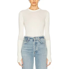 ENZA COSTA Cashmere Cuffed Crew Top Women XS Heather Cream Long Sleeve Shirt NEW