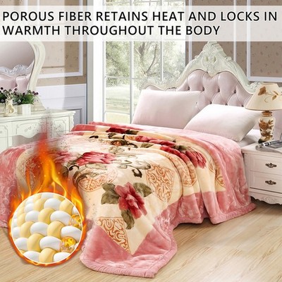 6lb/7lb Korean Mink Blanket Reversible Floral Printed Plush Bed
