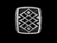 Navajo Blanket Ring • 925 Sterling Silver • Tribal Pattern • Native American...