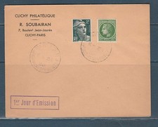 enveloppe 1er jour  Marianne de Gandon  et Cérès de Mazelin  Paris  28 02  1945