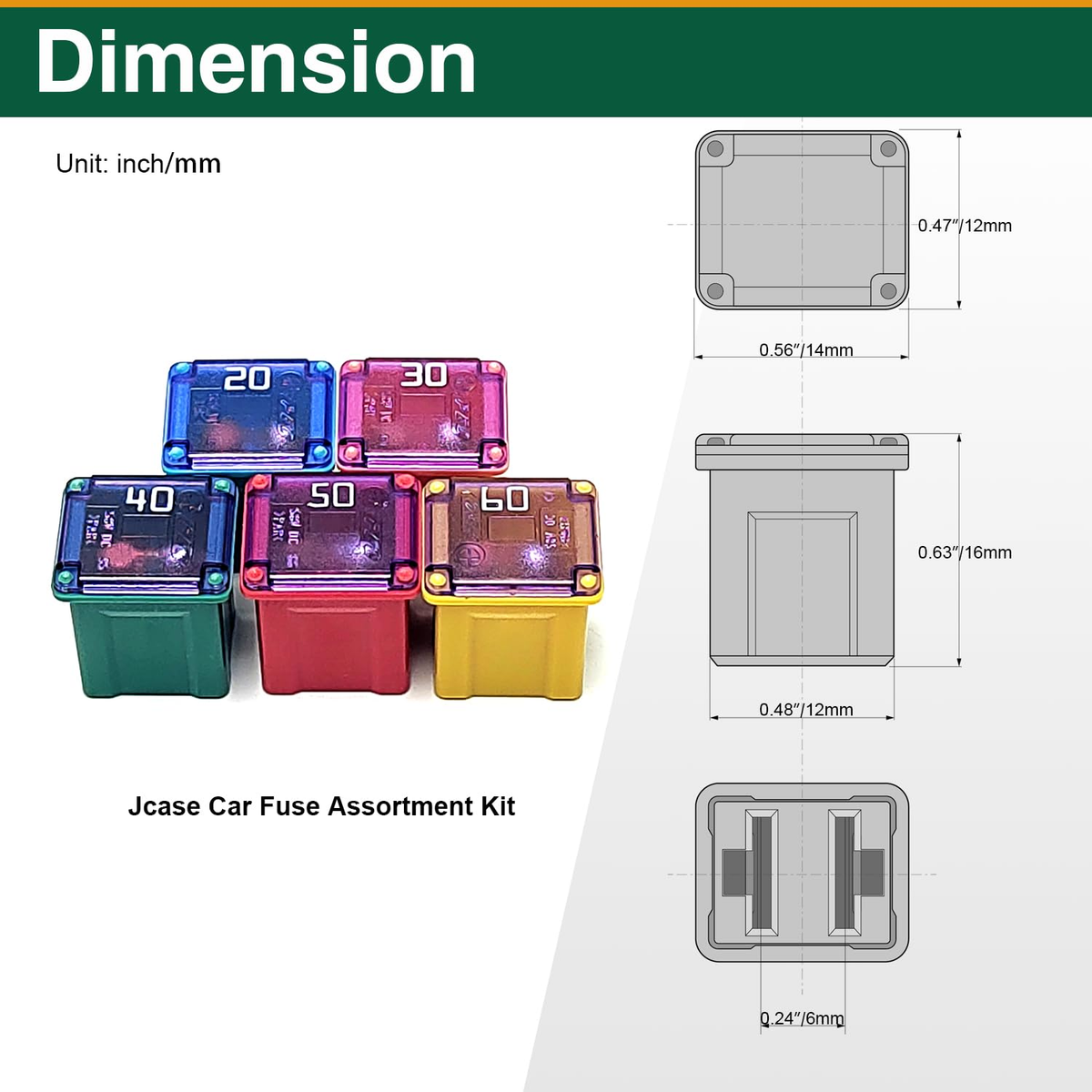 10Pcs Jcase Fuse Kit Car Fuses Assortment Kit Low Profile Box