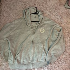 Victoria s Secret PINK Gray Zip Hoodie L Laurel Crest Embroidered