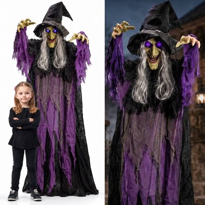 Halloween gackernde Hexe Animatronic Spaß gruselige Requisite 5 Fuß leuchtende Augen lila