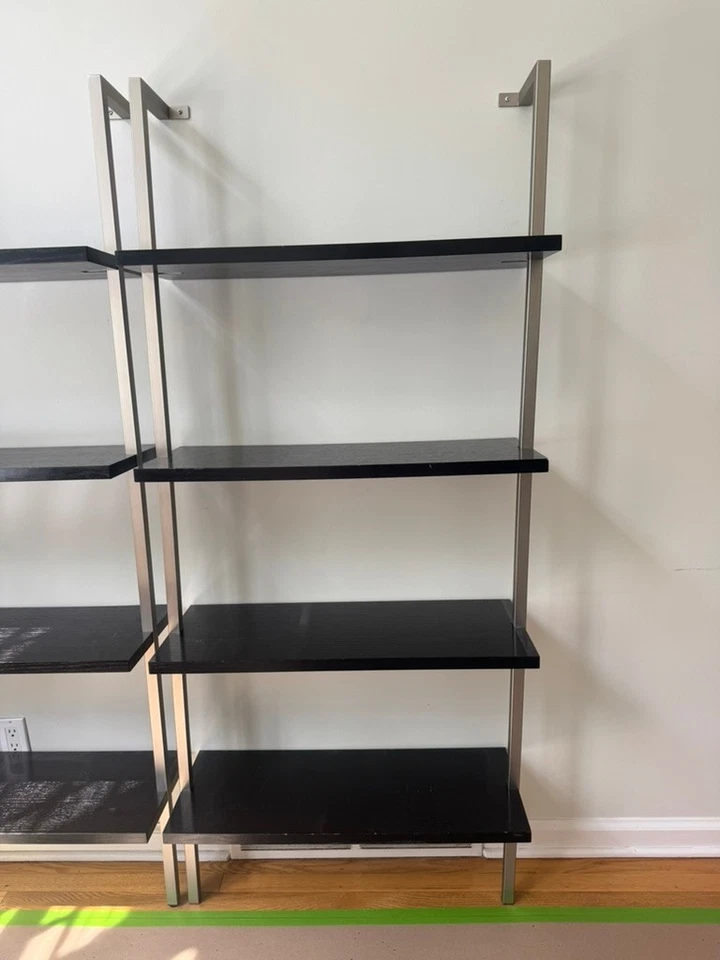 Bookshelf Bookcase Display Shelves: Dark Wood w/ Brushed Steel Frames (Set of 2) - Image 3 of 3