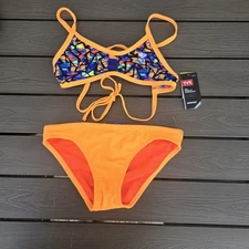 TYR Womens Costa Mesa Crosscutfit Tieback Orange/multi Bikini Sz XS New No Tag