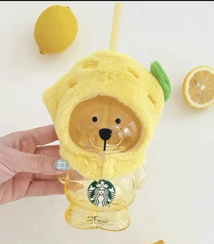 Starbucks 2025 China Summer Fruit Lemon Yellow Bear Glas Tasse mit Hülle - Bild 3 von 4