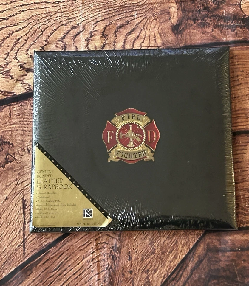 K+C Bonded Leather Firefighter Scrapbook Album w/ Diecast Medallion in Box - Image 2 of 4