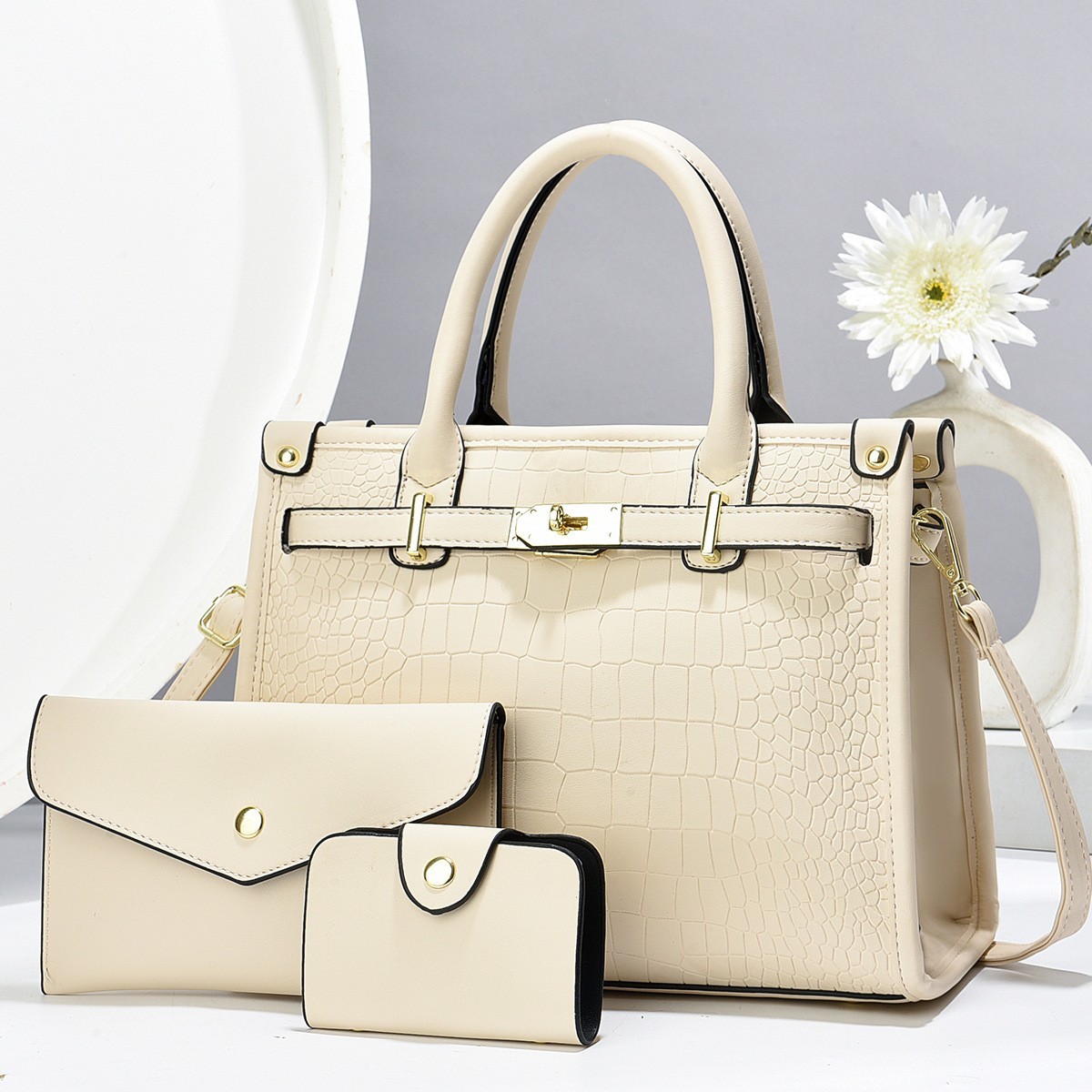 Mujeres Conjunto de 3 piezas Bolso de Mano Bolso Bandolera Cartera Gran Capacidad Cuero