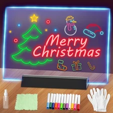 Rechargeable LED Note Board,11.8"X7.9" 2 Modes &7 Colors Wireless Acrylic Dry...