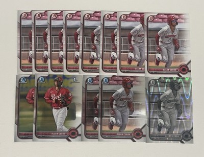 LOT OF 13 Allan Cerda 2022 Bowman Cards Reds Chrome 1st Bowman RayWave Rookie