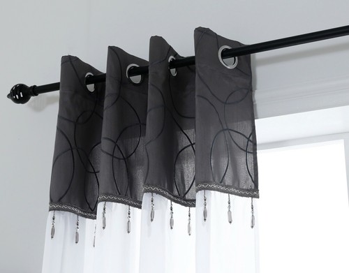 1 GIOIELLO Nappa Perline Occhielli Trasparente Voile Tenda Pannello FREE TIEBACK - GRIGIO SCURO - Foto 2 di 11