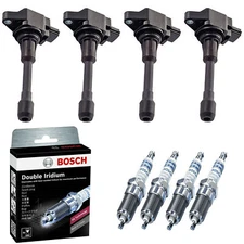 4 Ignition Coil & 4 BOSCH Iridium Spark Plug Set For Nissan Rogue Versa UF549