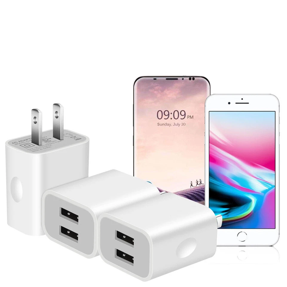 US 3 Pcs USB Charger Adapter Dual Port Power Adapter High-Speed Data Sync Wall - Image 3 of 4