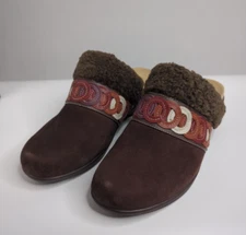 NWOT Spenco Sz 8.5 Women's Slides Clogs Wedge Heel Suede Brown Fur Lined Upper
