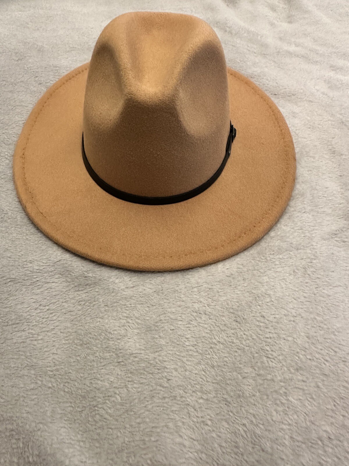 Stylish Caramel Fedora Hat with Dark Brown Band for Men and Women-image