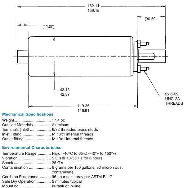 Genuine Walbro / TI  High Pressure External Inline 255LPH Fuel Pump GSL392 - Image 3 of 4