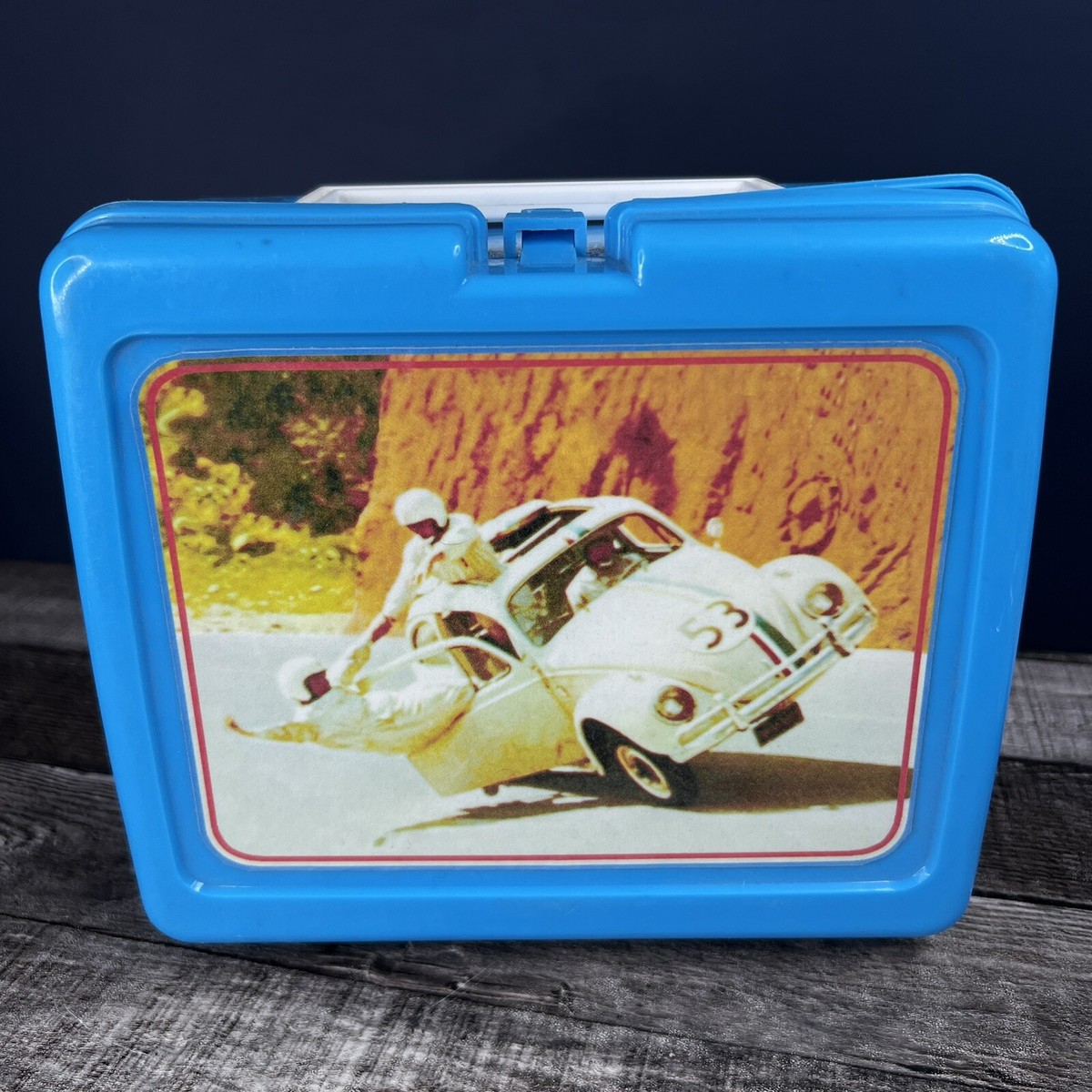 Vintage Herbie The Love Bug Volkswagen Blue Plastic Lunchbox w