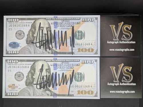 President Donald Trump (Lot of 2) Novelty $100 Autograph Signed W/COA w/Sticker