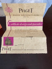 VINTAGE PIAGET LAPIS CERTIFICATE OF ORIGIN AND GUARANTEE, 1970'S, GOOD CONDITON