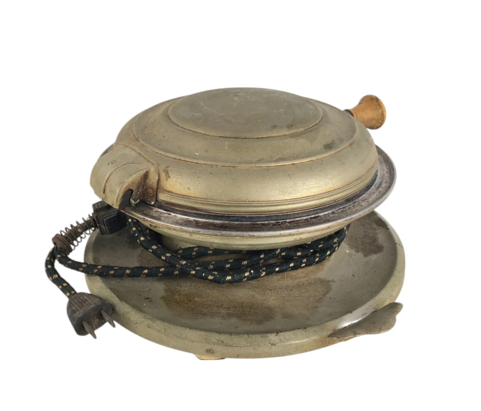 Antique Royal Rochester Round Electric Waffle Iron with Cloth Cord Working