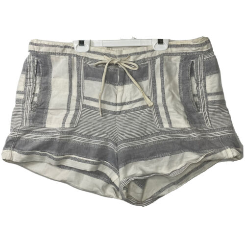 Lou & Grey Womens Size Large Linen Blend Blue Striped Beach Summer Shorts