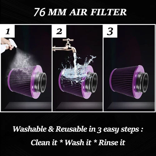 High Flow Inlet Cold Air Intake Cone Purple Replacement Dry Air Filter 3IN76 mm - Bild 6 von 11