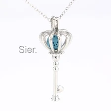 Crown Key Aromatherapy Essential Oil Diffuser Necklace Locket w 2 Lava Stones