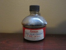 VINTAGE BOTTLE OF ANSCO CINE FILM CEMENT 1 OZ SOME USED BUT STILL LIQUID NOT DRY
