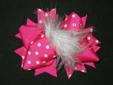 NEW "MINI POOF Hot Pink" Fur Hairbow Alligator Clips Girls Grosgrain Ribbon Bows