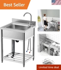 22-Inch Stainless Steel Single Bowl Sink with Rotating Faucet & Storage Shelf