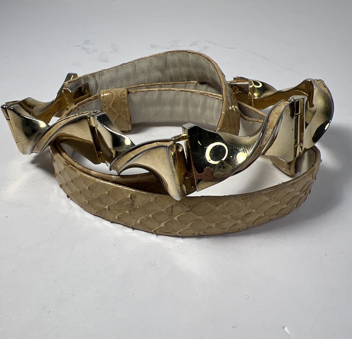 Judith Leiber Belt Vintage Cream Leather with Gold Clasp 