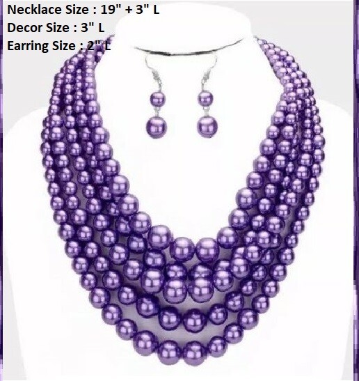 【BLACKPURPLE】☆Marilyn Crystal Layering Pearl Necklac.e Shiny Purple Cocktail Chunky Necklace Pearl Multi Strand