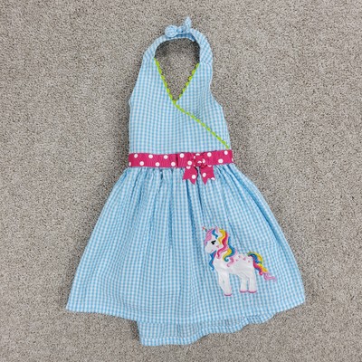 Emily Rose Unicorn Dress 18mo Blue Gingham Check Seersucker Halter Sundress