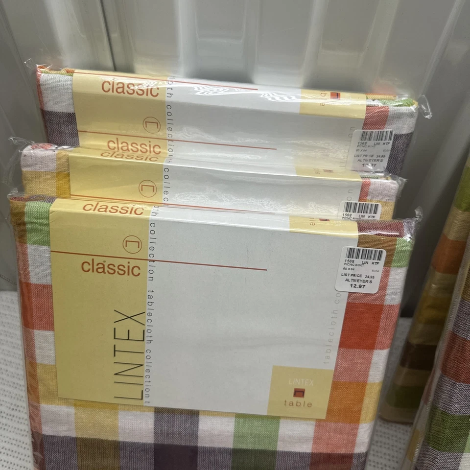 Massive Lot Lintex Rainbow Plaid 100% Cotton Tablecloths Napkins Oblong Round - Image 2 of 4