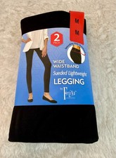 Felina 2 Pack Leggings Wide Waistband Suede Lightweight Soft BLACK, M NWT