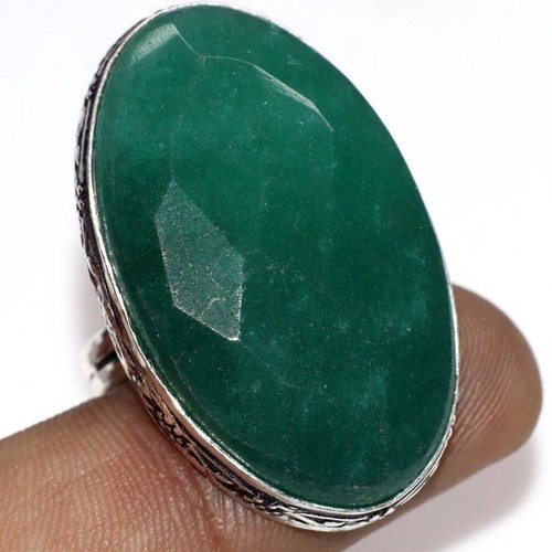 925 Silver Plated Simulated Emerald Ethnic Ring Jewelry Size US 9.5 AU n558