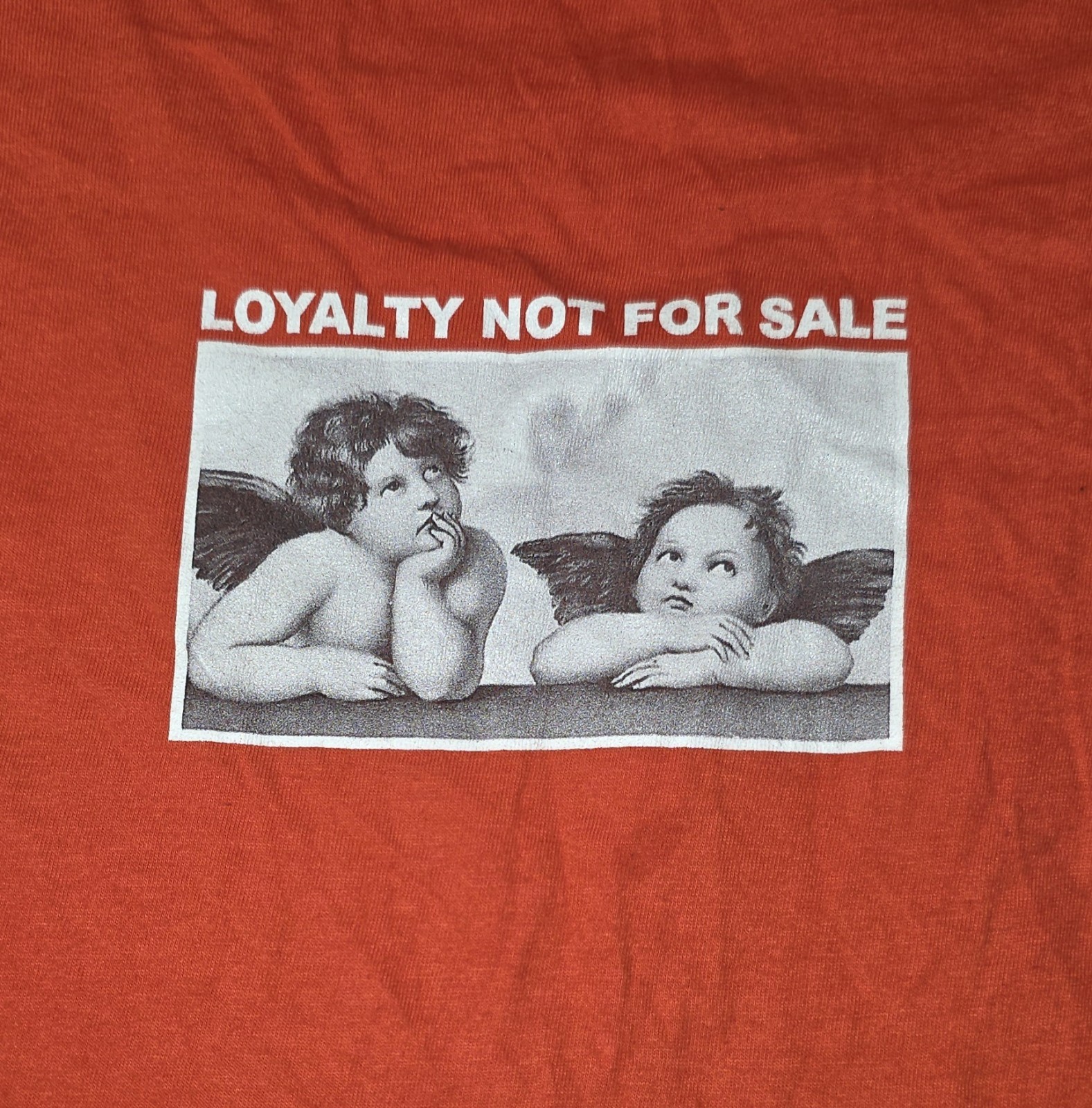 FILA T shirt grafica arancione Front Runners fedeltà non vendita XL stampa angelo fede