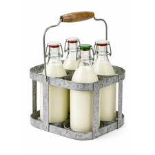 Milk Bottle Holder Galvanised Metal Carrier 4/6 Beer Wine Vintage Rustic Crate